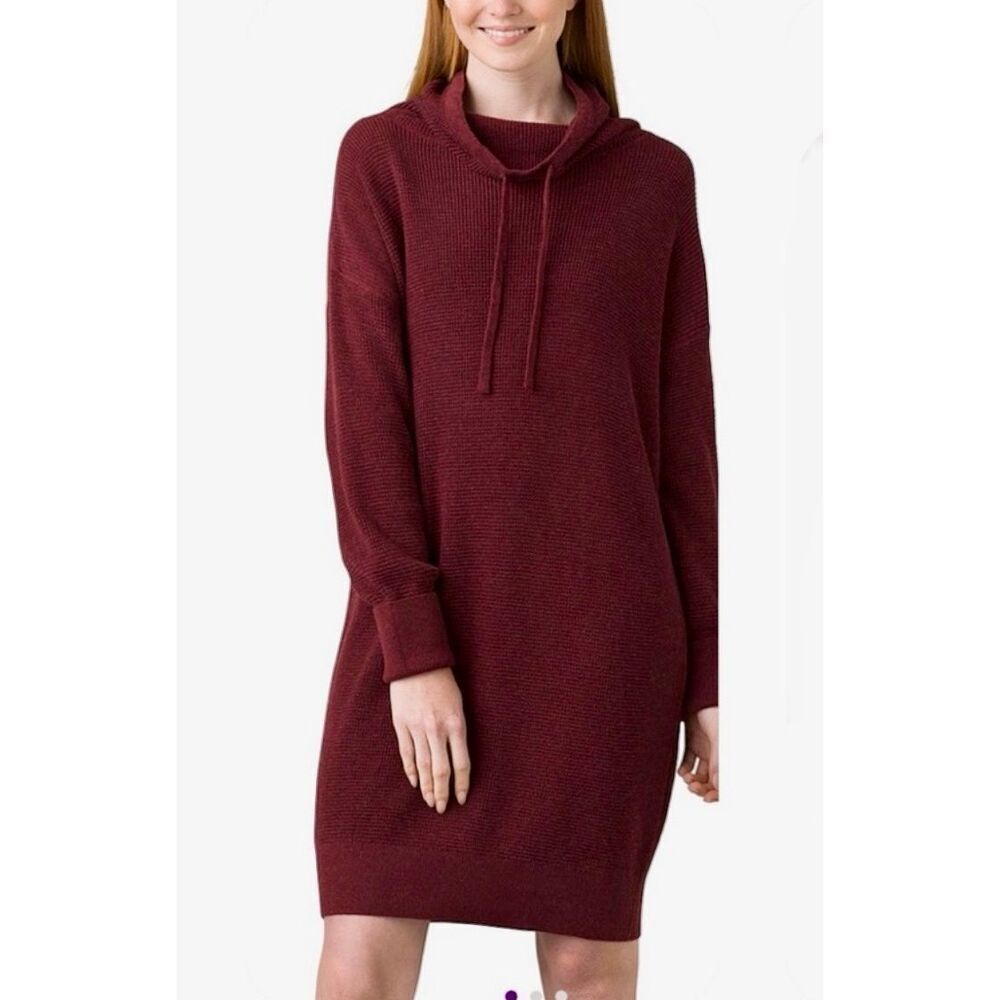 Prana NWT size M Maroon Milani Waffle Knit Sweater Dress Organic Cotton Wool ble